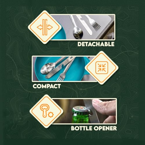 4-in-1 Stainless Steel Utensil Set - Spoon, Fork, Knife, Bottle Opener - 6.5" for Camping & Travel