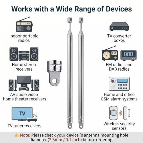Telescopic 8-Section Radio Antenna Replacement - 2-Pack