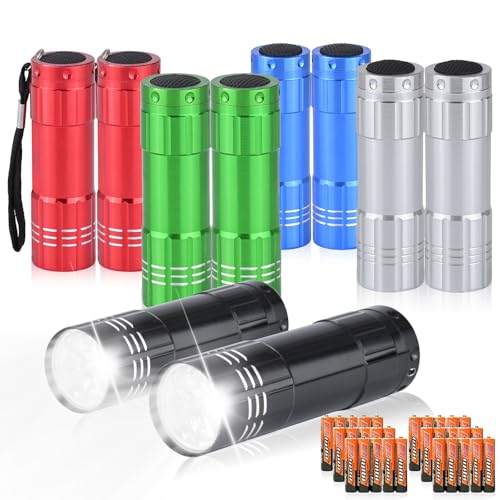 9 LED Mini Aluminum Flashlights 10 Pack with AAA Batteries - Portable & Durable