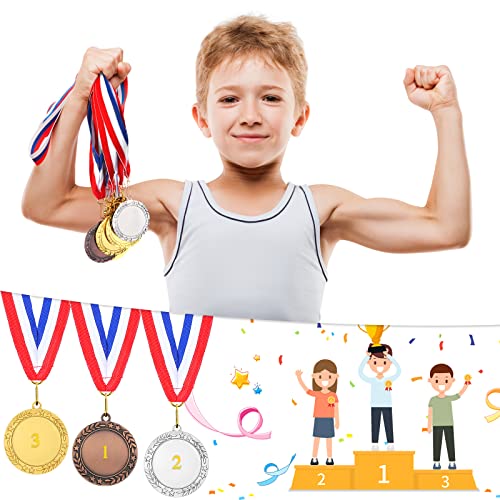 24 Pcs Blank Medals with Neck Ribbons for DIY Awards