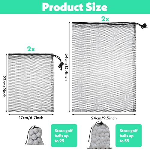 Golf Ball Storage Bags - 4 Pcs Mesh Drawstring Organizers