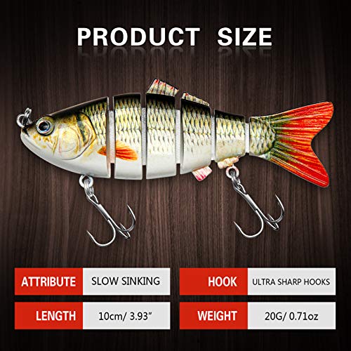 CharmYee 6-Segment Lifelike Multi-Jointed Fishing Lure for Bass Trout Walleye Saltwater & Freshwater
