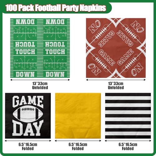 Football Napkins Set - 100 Disposable Napkins with 5 Designs for Parties