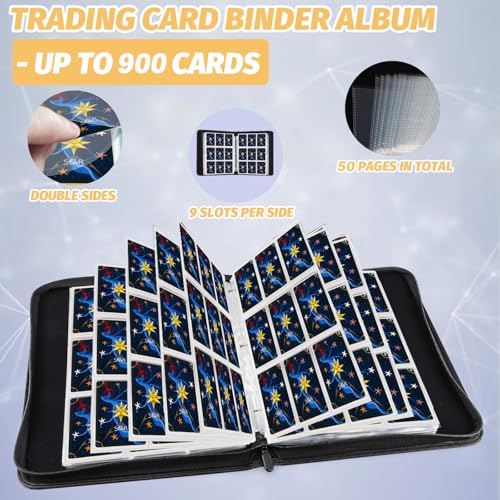 900-Card Trading Card Binder with Zipper Closure & Top-Loading Pages