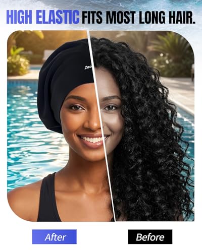 X-Large Silicone Swim Cap for Long Hair - Black / Large
