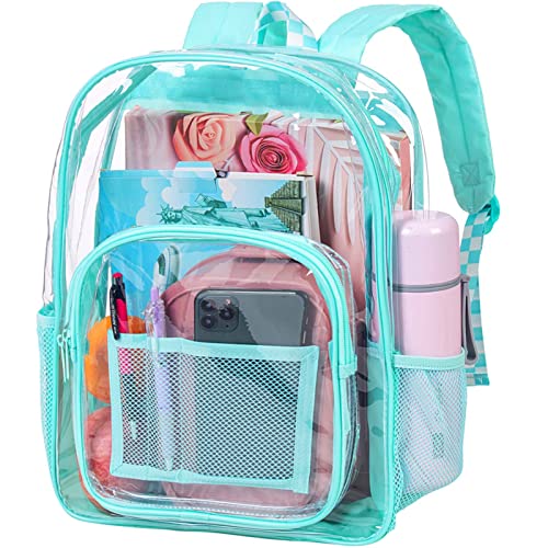 KLFVB 3PCS Clear Green Backpack See-Through Bookbag - 16x12x6 in (Fg Clear Green)