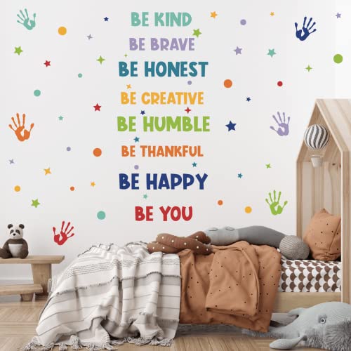 Colorful Inspirational Wall Decal - Be Brave, Thankful, Happy & Positive Stickers - Motivational Wall Decals for Home, Bedroom, Nursery, Classroom, Kids Playroom, Study & Window Decor
