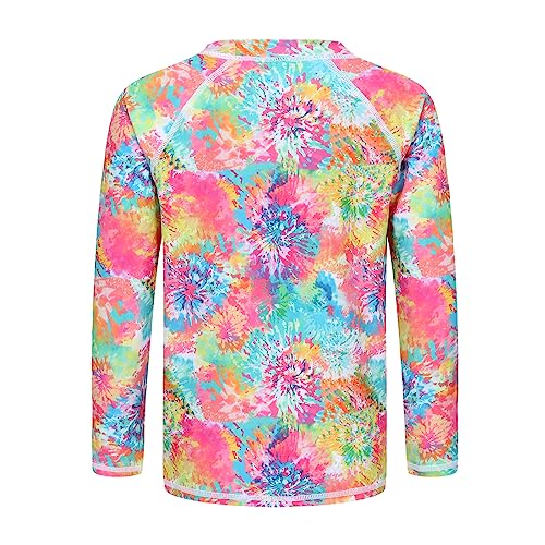 Girls Long Sleeve Rash Guard Swim Shirt - UPF 50+, 8-10 Years Blossom Tie Dye