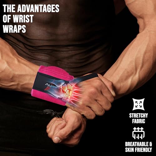 Weightlifting Wrist Wraps - Adjustable & Durable for Gym - Pink