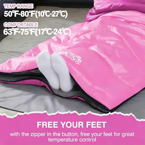 Flantree Purple 3-Season Waterproof Sleeping Bag for Adults & Kids, Lightweight & Compact