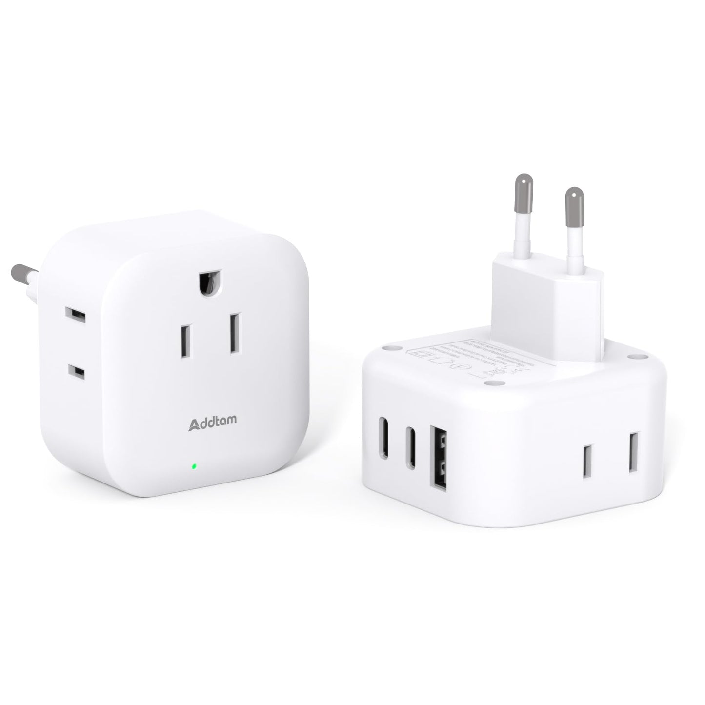 2 Pack European Travel Plug Adapter, US to Europe Plug Adapter with 3 Outlets 3 USB Charging Ports(2 USB C), Type C Adapter Travel Essentials to Most Europe EU Spain Italy France Germany Iceland