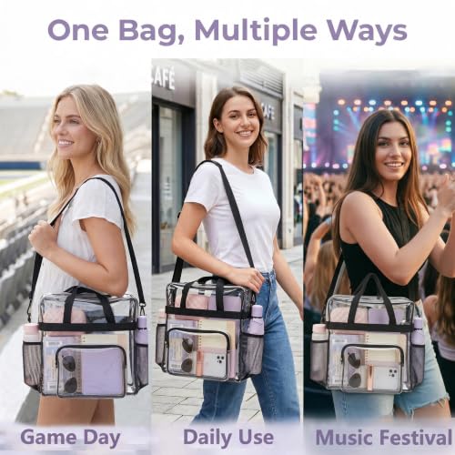 OBERITOL Clear Stadium & Sports Event Tote Bag - Waterproof PVC, Reinforced Strap, Large Size