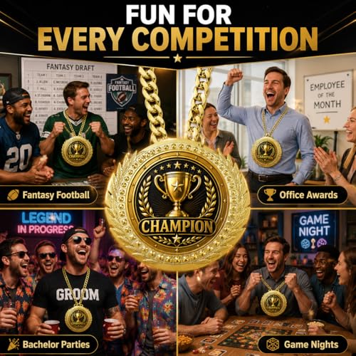 Oversized Champion Medal Necklace - 6" Gold-Tone Sports Award - Champion