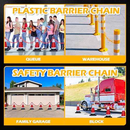 60 Feet Plastic Barrier Chain Yellow,1.5-Inch Link Diameter Safety Barrier Chain£¬Large Plastic Chain£¬6MM Plastic Barrier Chain£¬Plastic Chain Links
