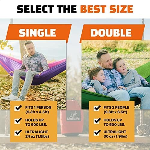 MalloMe Camping Hammock - Portable Outdoor Hammock for Adults & Kids | Heavy-Duty 2-Person Design