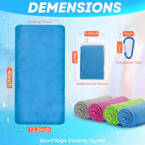 Cooling Towels 4 Pack - Soft Breathable Microfiber for Gym & Outdoor - Grey, Pink, Green, Blue