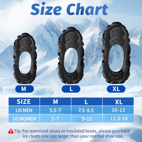 Ice Cleats for Shoes and Boots - 30 Spike Crampons, Medium Size