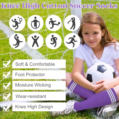 Kids Soccer Socks - Black, Pink & Purple - 3 Pairs (3-6 Years)