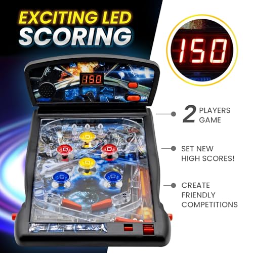 Interactive Mini Pinball Game - LED Scoring & Sounds, 3-Ball Launch