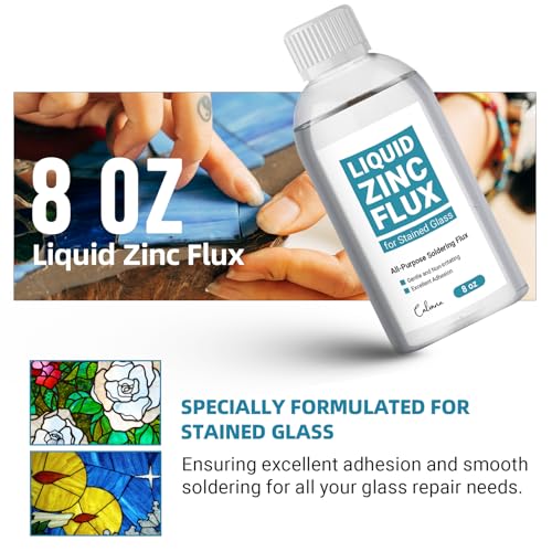 8OZ Liquid Solder Flux for Stained Glass, Handy Soldering Flux with Flux Brush, Stained Glass Paint Supplies Kit & Starter Tools, Easy Clean Up, 237ml
