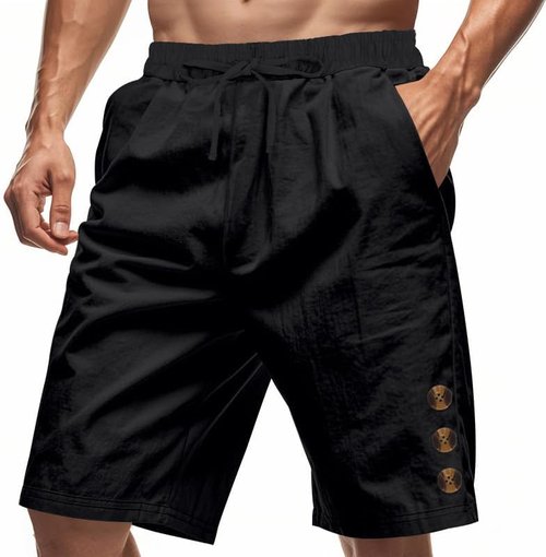 DMOYALA Men's Linen Shorts - Elastic Waist & Drawstring | Casual Summer Beach Bermuda with Pockets