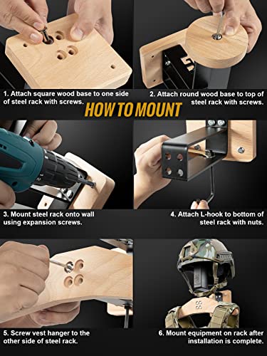 OneTigris Tactical Gear Wall Mount — Helmet, Vest & Belt Rack (Natural) | Heavy-Duty