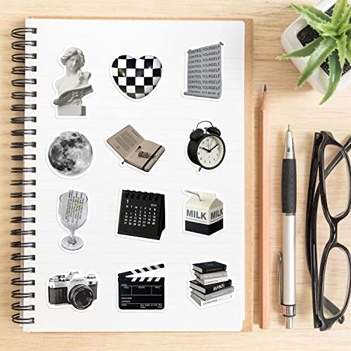 61Pcs Aesthetic Black and White Vinyl Stickers - Waterproof Laptop Decals