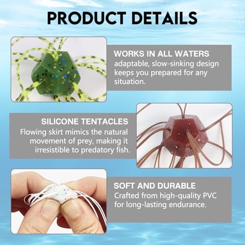 Soft Dice Fishing Lures with Lifelike Tentacles - Green, 10PCS