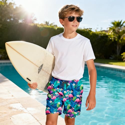 Boys Swim Trunks with Boxer Liner - Flamingo, 8 Years