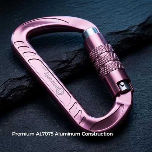 Amzonly Auto Locking Pink 3-Inch Heavy Duty Carabiner Clips 12KN/2697lbs for Camping Hiking Hammocks & Keys