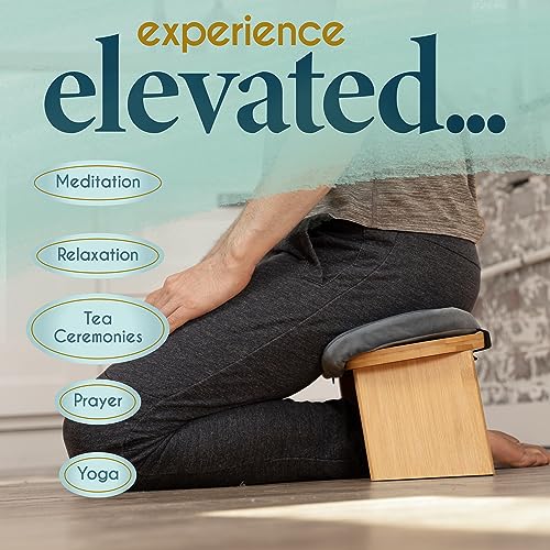 Foldable Bamboo Meditation Bench - Ergonomic Cushion - Sage Green