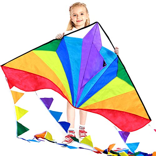 Large Rainbow Delta Kite for Kids & Adults - Easy to Fly