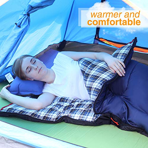 Redcamp Cotton Flannel Sleeping Bag for Adults - Blue, 2 lbs Filling, Cold Weather Camping Gear