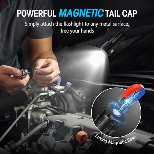 LETMY Rechargeable Mini Flashlights with Magnetic Base, 2 Pack Bright