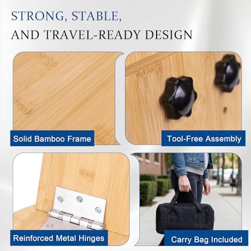 Adjustable Bamboo Meditation Bench with Cushion & Carry Bag