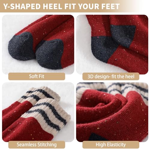 Warm Wool Socks for Women - Cozy Thick Hiking Crew Socks, 5 Pairs Parallel Dot, Size 6-10