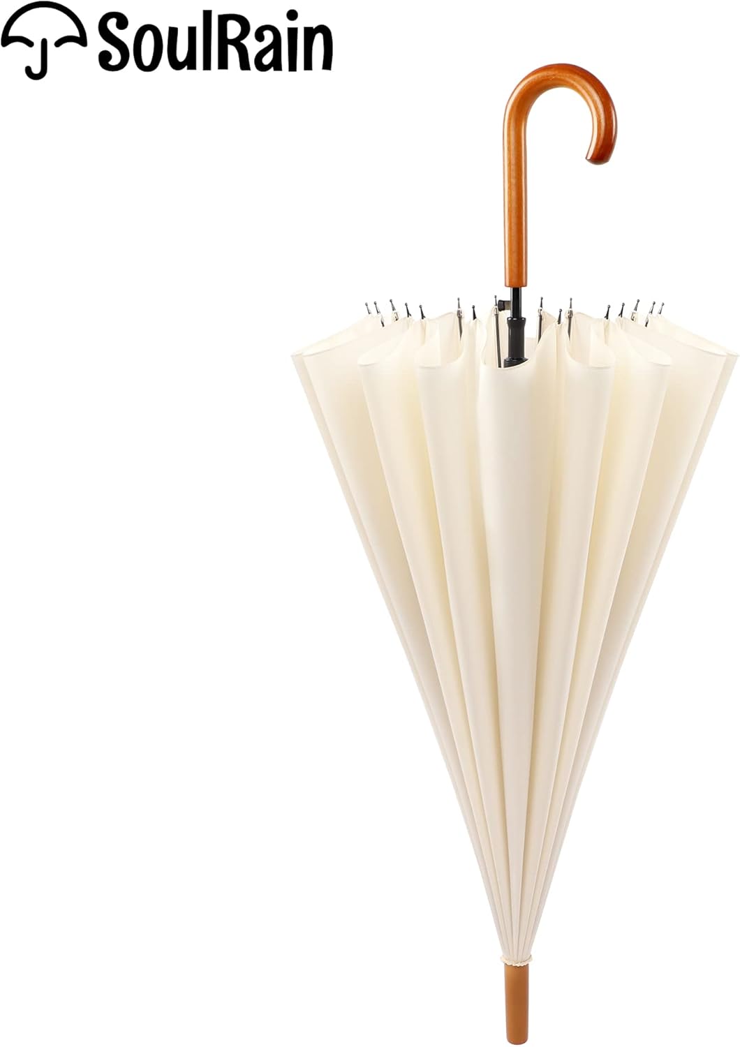 SoulRain 48" Windproof Stick Umbrella - Auto Open with Classic Wood Handle | Fashionable Solid Color