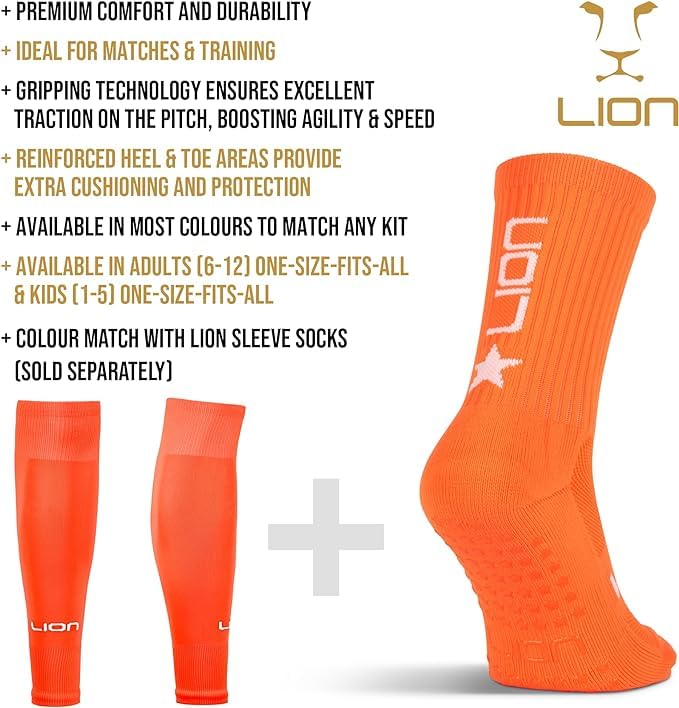 Soccer Grip Socks for Youth and Adults - Large Orange