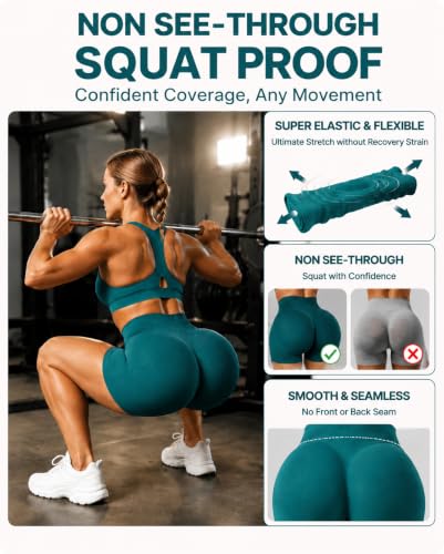 Scrunch Butt Lifting Biker Shorts for Women - Peacock Green, Small