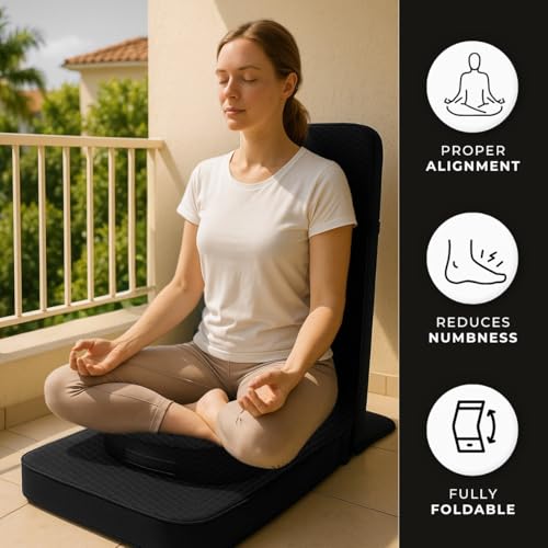 4-in-1 Folding Buddha Chair - Ergonomic Yoga Seat with Zafu & Carry Case - Black