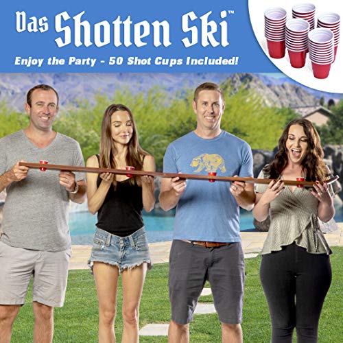 GoPong Slamski White - Retro Wooden 4-Person Ski with Shot Glasses & Wall Mounts