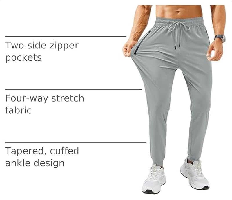 FOGFIRE Men's Lightweight Grey Sweatpants with Zipper Pockets - 3X-Large Athletic Joggers for Workout & Running