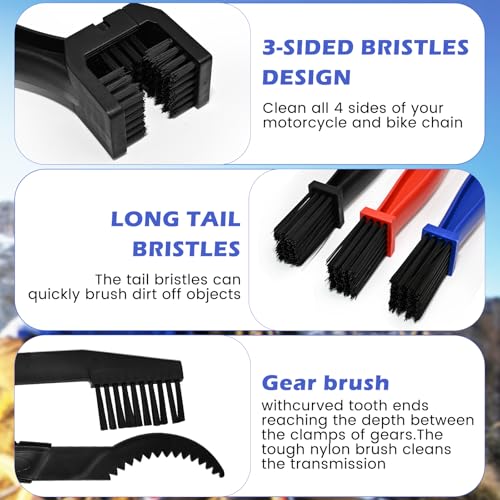Motorcycle Chain Cleaning Tool Set - 3pcs Brush Kit