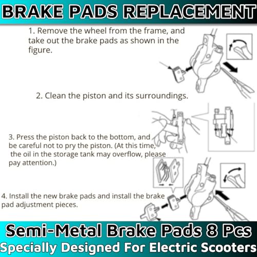 Ebike Brake Pads for 10-Inch Electric Scooters - Semi-Metallic, 4 Pairs