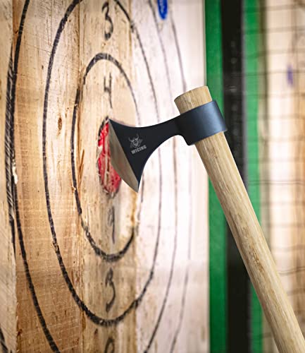 WICING Throwing Axes 3 Pack - 16.2-inch High Carbon Steel & Wooden Handles - for Axe Throwing Recreation & Competition - Throwing Tomahawks - 3P
