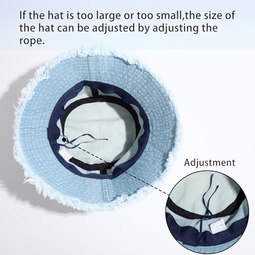 WOWOGO Denim Bucket Hat for Women & Men - Large Summer Beach Cap, Blue Deep