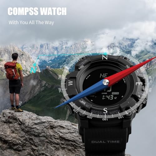 Digital Sports Watch with Compass, Altimeter & Pedometer - Black-A