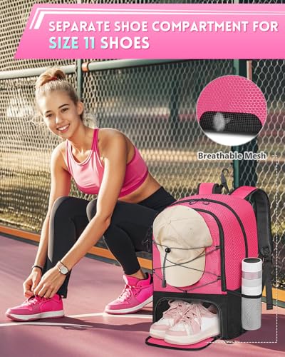 Pink Girls Soccer Backpack with Ball Holder & Shoe Compartment by MATEIN