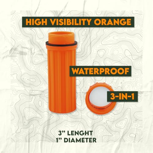 Waterproof Match Storage Box with Signaling Mirror & Firestarter Flint - Orange