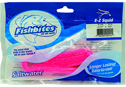 EZ Squid Fishing Bait Strips - Fast Acting, Pink, 12" x 0.5"